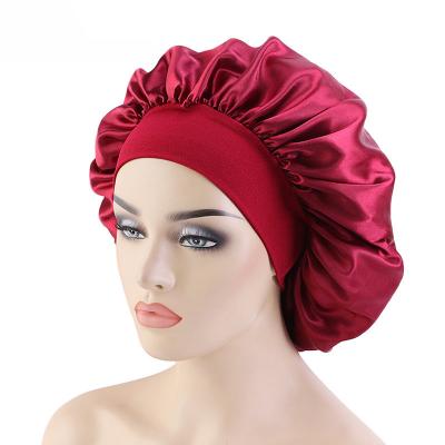 China Wholesale Custom Designer Elastic Band Solid Logo Image Colors Silk Hair Satin Round Hood Hair Wraps for sale