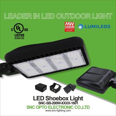 China Aluminum SNC New style outdoor super bright 200W shoesbox LED light high lumen parking lot retrofit led lamps/ shoebox LED flood light for sale