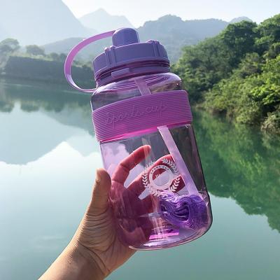 China Viable Water Bottle With Straw Female Jug Girls Portable Travel Bottles Fitness Bike Cup Summer Cold Water Jug With Time Marker for sale