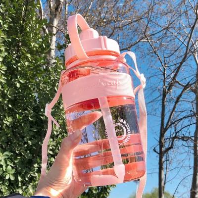 China Sustainable Sports Water Bottle Fitness Large Capacity Plastic Water Bottle With Straw Outdoor Climbing Bicycle Drink Bottle Kettle for sale