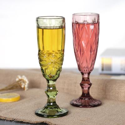 China Vintage KOREAN color embossed Champagne Water Glass Creative Small Juice Red Wine Glass Wine Goblet Household Thick Set for sale