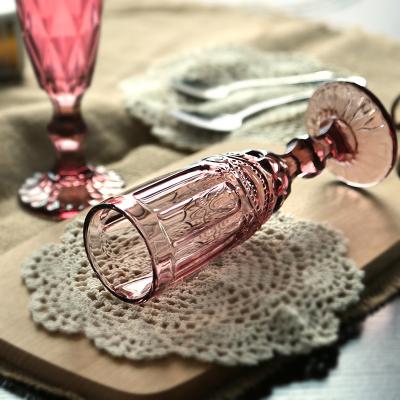 China Vintage 150ml KOREAN Embossed Retro Red Wine Goblet Glass Cup Juice Glass Water Drinking Champagne Cup Wedding Wine Glasses for sale