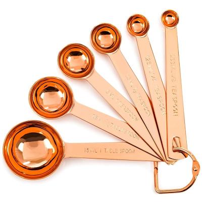 China Sustainable Stainless Steel Measuring Cups Spoons Plated Copper Rose Gold Kitchen Baking Measuring Spoon Set for sale