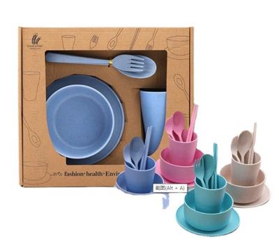 China Sustainable Hot Sale Products Eco-friendly Biodegradable Lighten Wheat Straw Dinnerware Set With Case And Gift Box for sale