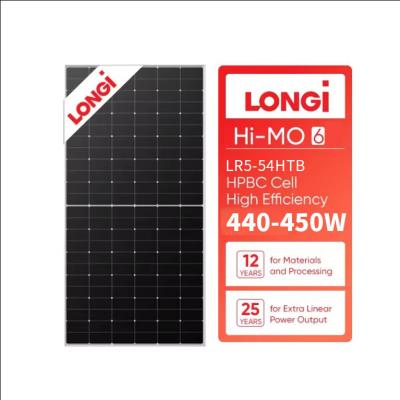 China Monocrystalline Silicon Longi Hi-MO X6 Scientist LR5-54HTB 440~450M Solar Module 440W 445W 450W Pure Black Solar Panel for sale