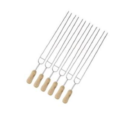 China Easily Cleaned Stainless Steel Fork U-Welding Kebab GRILL Double Skewers With Wooden Handle for sale