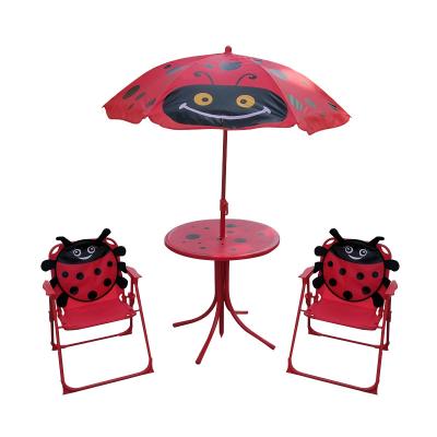 China 2021hotsale weather furniture children outdoor kids table and chair with umbrella 4pcs kids garden set for beach for sale