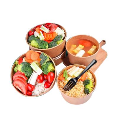 China 500ml 600ml750ml Kraft Paper Soup Salad Paper Bowl Stocked Recyclable Disposable Paper Bowl Container for sale