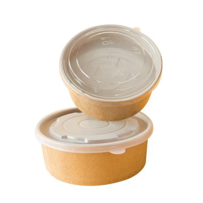 China Custom Stocked 100% Disposable Brown Salad Wrapping Paper Bowl With Lid Taker for sale