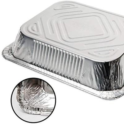 China Disposable Rectangle Food Wrapping Aluminum Foil Containers Tray With Plastic Lid for sale