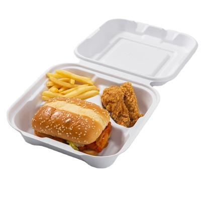 China Modern Disposable Biodegradable Three Compartment Square Food Container Sugar Cane Bagasse Bowl With Lid for sale