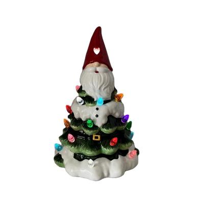 China Ceramic Christmas 2022 Santa With Led Lighted Ceramic Holiday Tree for sale