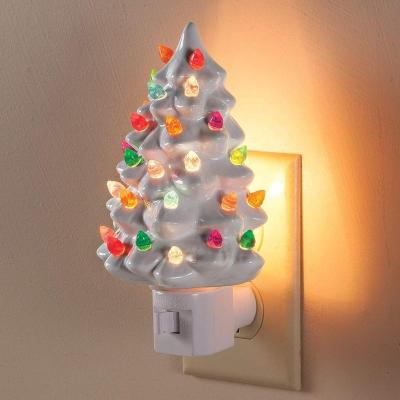 China White Ceramic Direct Plug Christmas Tree Night Light for sale