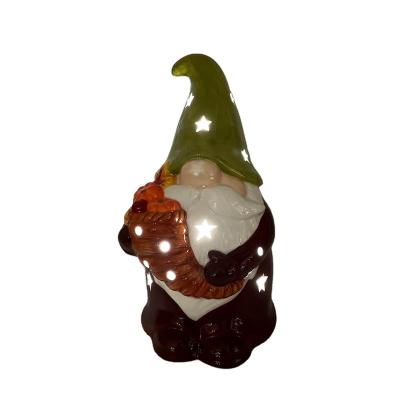 China Gnome LED Lighted Ceramic Gnome For Thanksgiving Decoration for sale