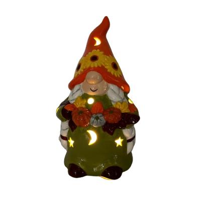 China Gnome LED Lighted Ceramic Figure For Thanksgiving Decoration for sale