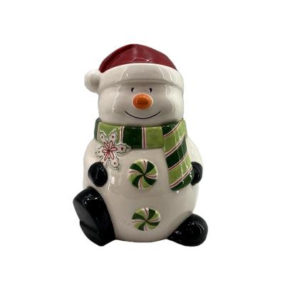 China Microwavable Christmas Snowman Decorative Ceramic Cookie Jar 2022 for sale