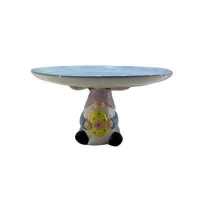 China Sustainable Round Ceramic Cake Stand For Easter Decoration for sale