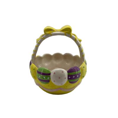 China Ceramic hand painted ceramic egg basket for Easter decoration for sale