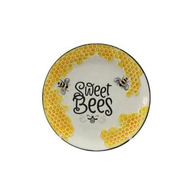 China Sustainable 6 inch round ceramic dish with honey bee decoration for sale