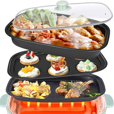 China Japan Korea Non-Stick Portable Smokeless Hotpot Multicooker Portable Hot Dish BBQ Griddle Grill Cooker Easily Cleaned Indoor Electric Mini BBQ Grill for sale