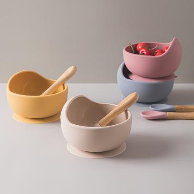 China Baby Feeding Consumption Forming 3 in 1 Baby Feeding Bowl Strong Suction Table Children Serving Tableware Silicone Bowl Spoon Set Baby Bowl for sale