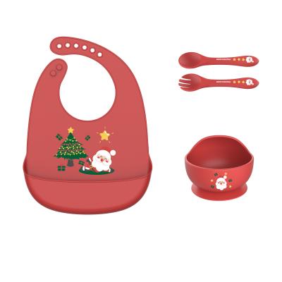 China Cute Christmas Baby Bibs Tray Bib Silicone Baby Food Newborn Waterproof Washable Bibs Custom Made for sale