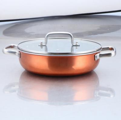 China Non Stick Cookware Set Copper Color Low Sustainable Metallic Casserole With Lid for sale