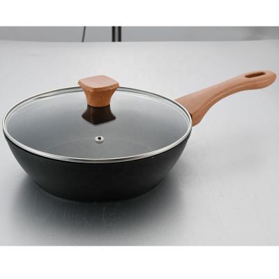 China Non Sustainable Classics Aluminum Stick Wok With Induction Bottom And Wooden Handle for sale