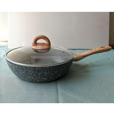 China Viable Stone Marble Wok Shot Blasting Aluminum Wok Pan for sale