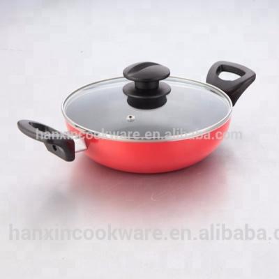 China Sustainable cooker pot, /red wok pan with cover / non-stick cookware for sale