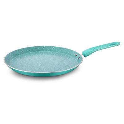 China Green Color Non Sustainable Pressed Aluminum Stick Pancake Pan With Induction Bottom for sale