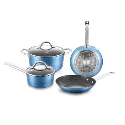 China Durable pressed hammerd cookware set with marble coating for sale