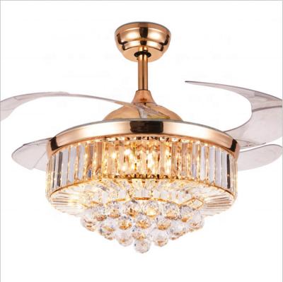 China Industrial 42 Inch Retractable Crystal Ceiling Fan Lights Gold Finish With Remote Control for sale