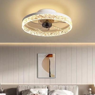 China Three-color Dimming New Design Modern Round Crystal Chandeliers Ceiling Fan Lights For Home Hotel for sale