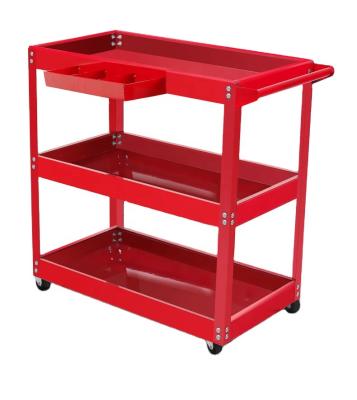 China Light Weight / Strong 4 Wheels 3 Layer Garage Trolley Steel Metal Workshop Red Mechanic Tools Cart for sale