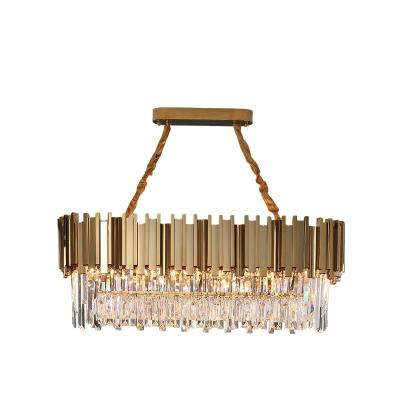 China Large Wedding Crystal K9 Luxury Gold Hotel Led Pendant Light Chandelier Nordic Modern Living Room Rectangular Ceiling for sale