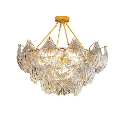 China 2022new fashion modern design luxury living room nordic iron gold glass led chandelier modern pendant lights for sale