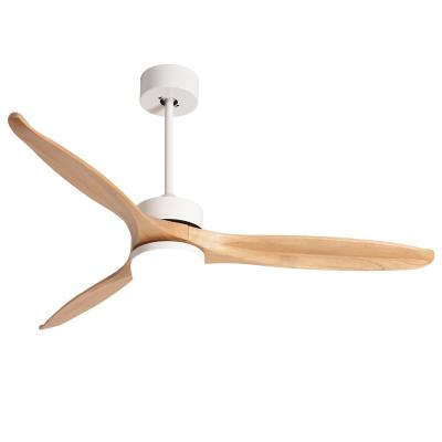 China Mute Solid Wood 3 Blade 52 Inch White Motor Porcelain Remote Control Led Modern Ceiling Fan With Light for sale