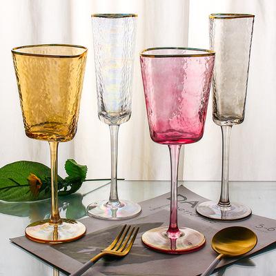 China European style clear gold rim triangle champagne flute red wine colored glass for party wedding bar for sale