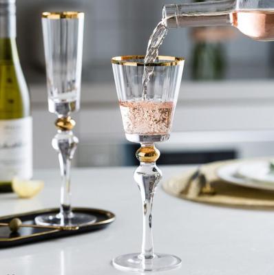 China Supply Clear Champagne Glasses Flutes Gold Rim Clear Wine Glasses For Wedding Party for sale