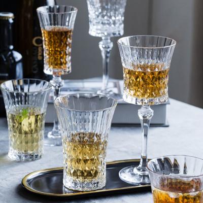 China Classic Clear Tumbler Diamond Mouth Style Cup Vintage Glass Wine Glasses European Clear Wide Whiskey Glass for sale