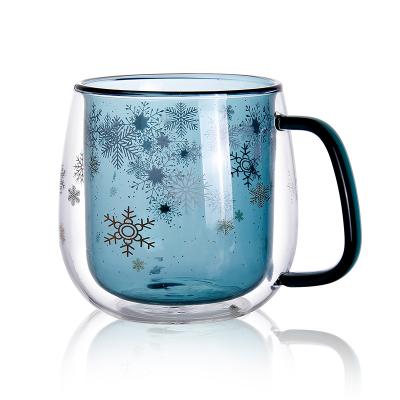 China Hot Selling Vintage Christmas Coffee Mug Gift Factory Price Wall Drinking Glass Decorative Double Mug for sale