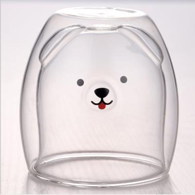 China Farmhouse Glass Mug Good Quality Printed Double Insulated Glass Coffee Mug Cartoon Dog For Christmas for sale