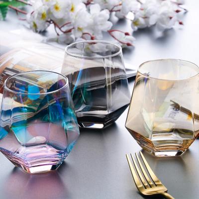 China Custom Whiskey Glass Diamond Water Cup Hexagonal Drill Glass Minimalist Crystal Tumbler Whiskey Glasses Juice for sale