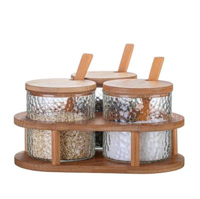 China Food Wholesale Japanese Style Household Kitchen Hammered Glass Seasoning Storage Set for sale