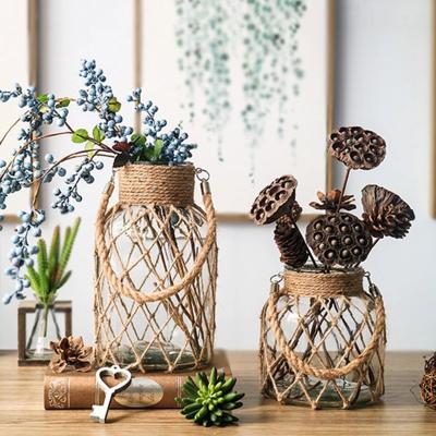 China Art Decor Nordic Ins Art Hemp Glass Rope Decorative Glass Vase For Decoration Party Home Wedding for sale