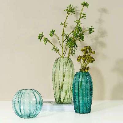 China Eco-friendly Nordic creative colorful green-blue glass vase cactus flower vase for home office living room decoration for sale