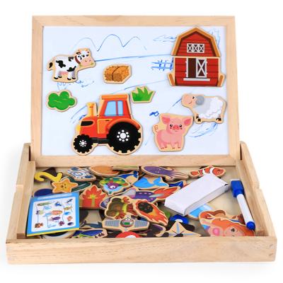 China Educational Toy Kids Education Magnetic Wooden Double Sided Puzzle With Drawing Board For Children Learning Box Gift for sale