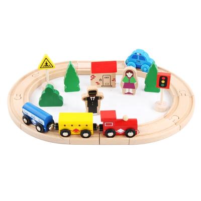 China Wooden Educational Split Toy 32pcs Traffic Combination Disassembly Diy Railroad Tracks Slot Toys Wooden Train Set Railroad Track for sale