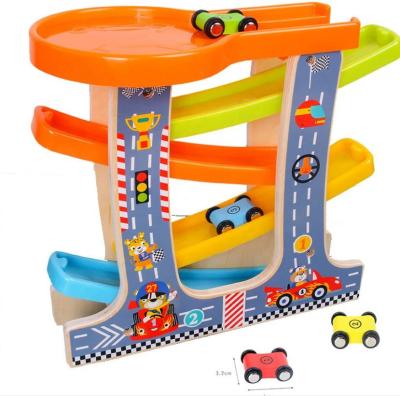 China Slot Toy Hot Sale Wood Vehicle Toddler Educational Toys For 1 - 2 Year Old Wooden Car Ramp Race Track Racer Kids Gifts With Parking for sale